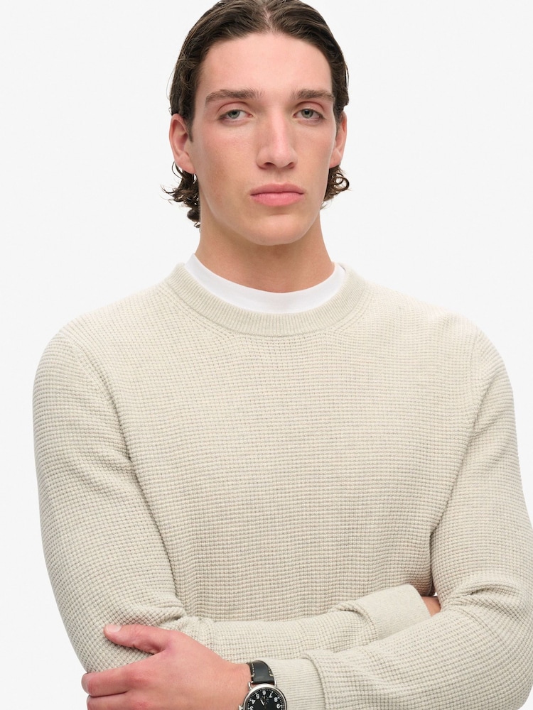 Superdry Grey Textured Crew Knitted 100% Cotton Jumper - Image 4 of 6