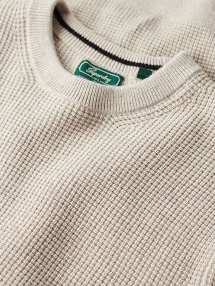 Superdry Grey Textured Crew Knitted 100% Cotton Jumper - Image 6 of 6