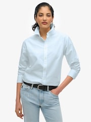 Superdry Blue Slim Oxford Long Sleeve 100% Blue Cotton Shirt - Image 1 of 4