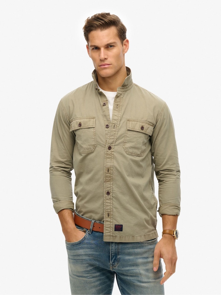 Superdry Green Military Long Sleeve 100% Cotton Shirt - Image 1 of 6
