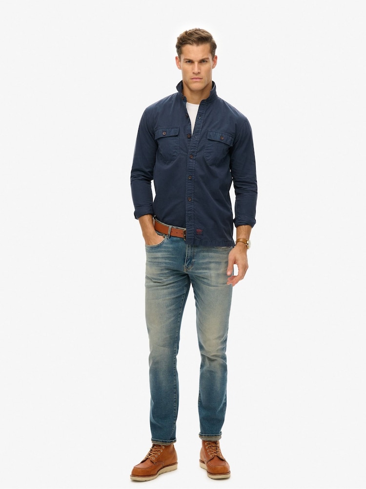 Superdry Blue Military Long Sleeve 100%  Cotton Shirt - Image 3 of 6
