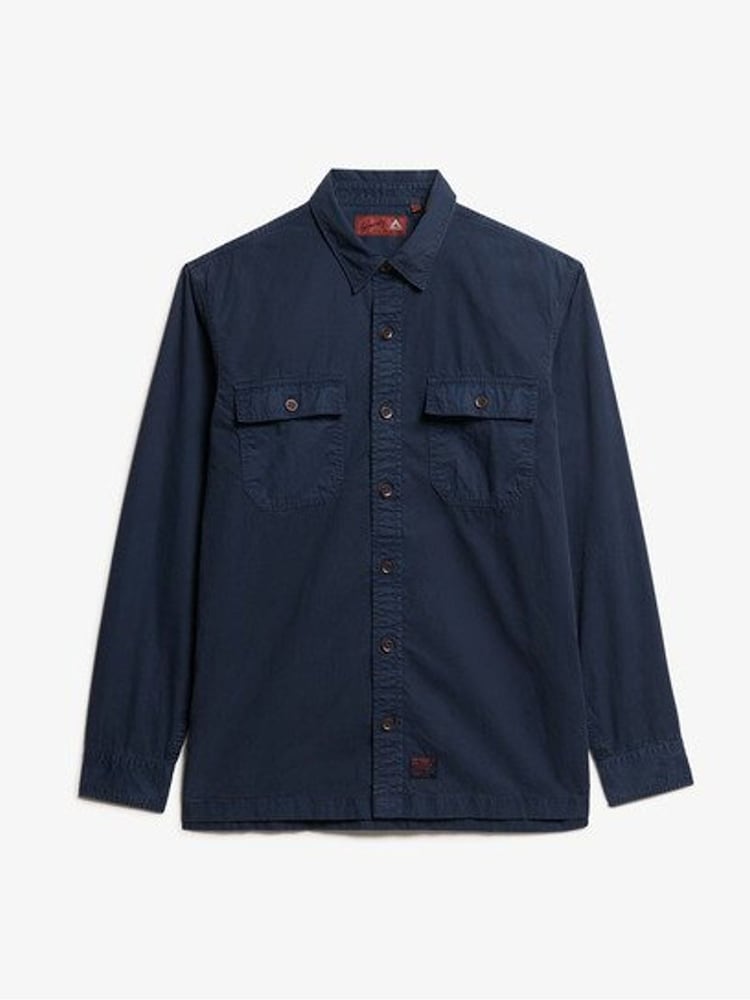 Superdry Blue Military Long Sleeve 100%  Cotton Shirt - Image 5 of 6