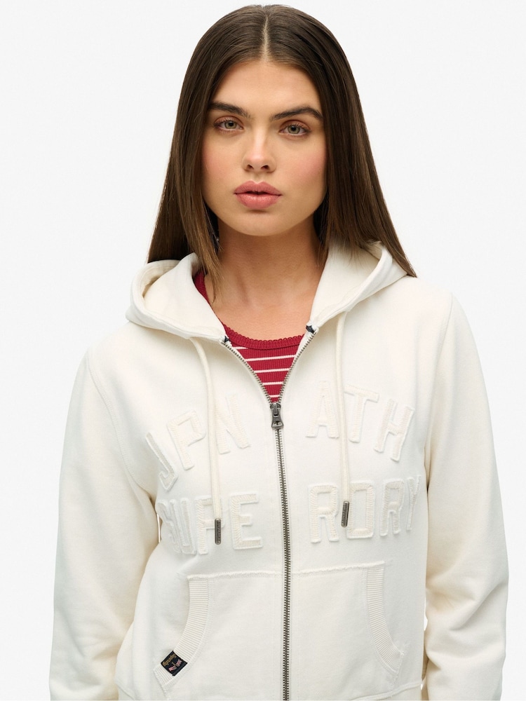 Белый - Superdry Athletic Essentials Tonal Cropped Zip 100% Cotton Hoodie - Изображение 1 из 4