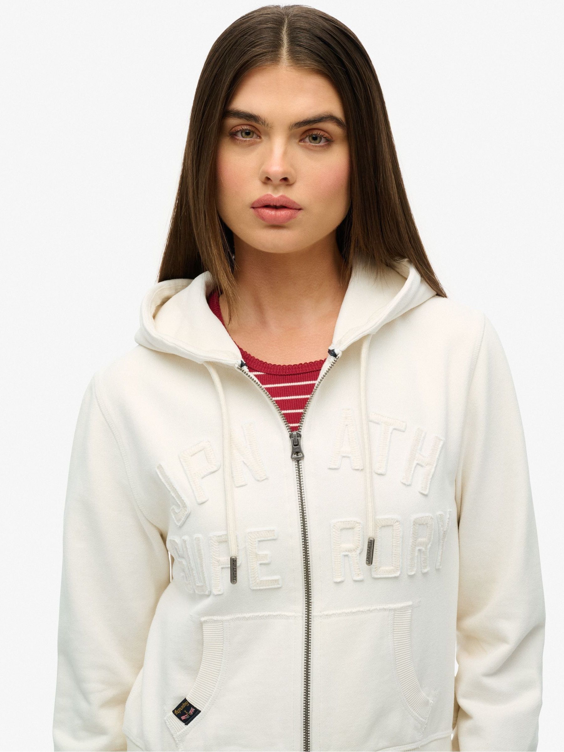 Buy Superdry White Athletic Essentials Tonal Cropped Zip 100