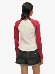 Superdry White Essential Logo Ribbed Baseball Long Sleeve Top - Image 2 of 5