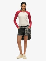 Superdry White Essential Logo Ribbed Baseball Long Sleeve Top - Image 3 of 5
