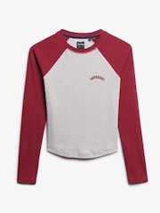 Superdry White Essential Logo Ribbed Baseball Long Sleeve Top - Image 5 of 5