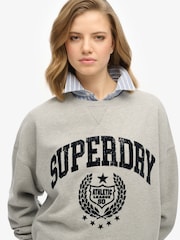 Superdry Grey Athletic Relaxed Flock Sweatshirt - Image 1 of 5