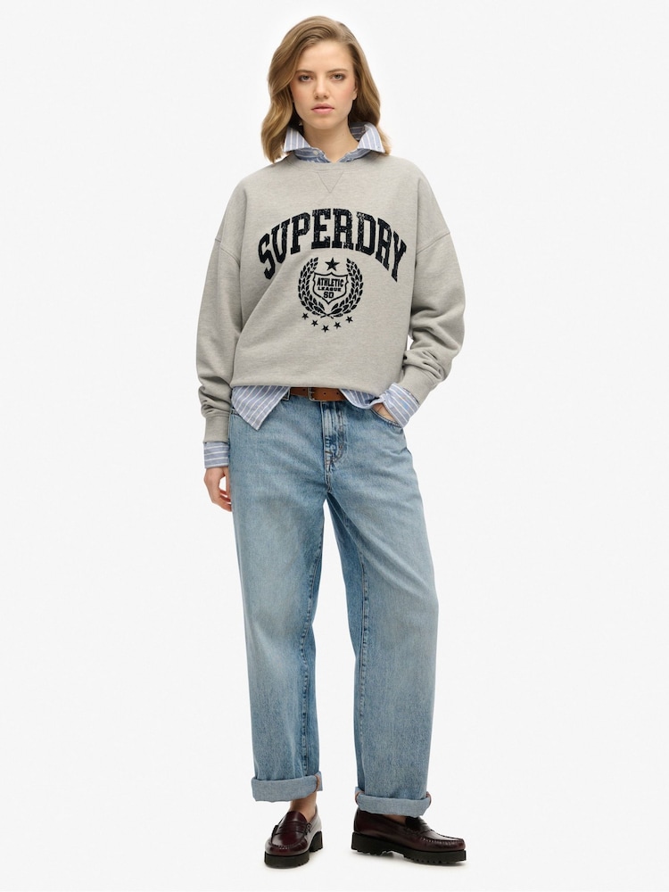 Superdry Grey Athletic Relaxed Flock Sweatshirt - Image 2 of 5