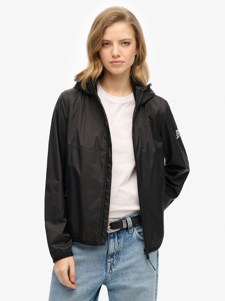 Negro - Superdry Hooded Logo Windbreaker Jacket - Imagen 1 de 5