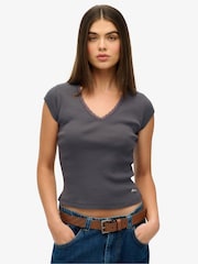 Superdry Grey 100% Cotton Essential Square Neck Short Sleeve T-Shirt - Image 1 of 6