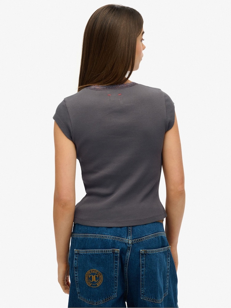 Superdry Grey 100% Cotton Essential Square Neck Short Sleeve T-Shirt - Image 2 of 6