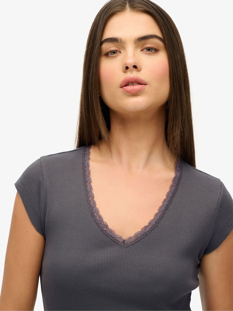 Superdry Grey 100% Cotton Essential Square Neck Short Sleeve T-Shirt - Image 4 of 6
