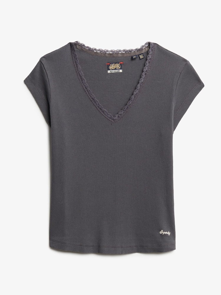 Superdry Grey 100% Cotton Essential Square Neck Short Sleeve T-Shirt - Image 5 of 6