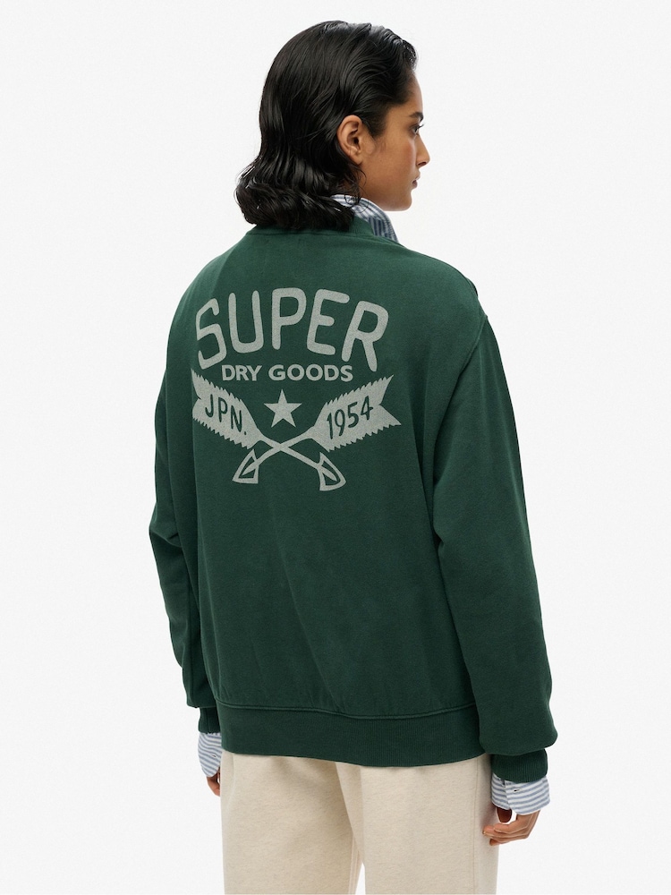 Superdry Green Lo-Fi Outdoor Mono Loose Crew 100% Cotton Sweatshirt - Image 2 of 4