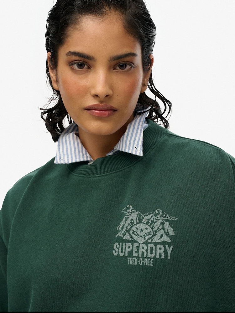 Superdry Green Lo-Fi Outdoor Mono Loose Crew 100% Cotton Sweatshirt - Image 4 of 4