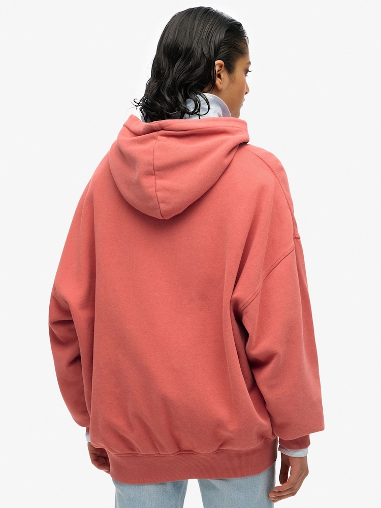 Superdry Red Oversized Lo-Fi Outdoor 100% Cotton Hoodie - Image 2 of 6