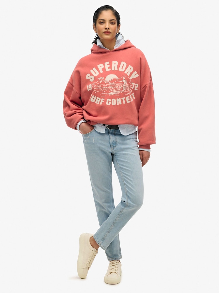 Superdry Red Oversized Lo-Fi Outdoor 100% Cotton Hoodie - Image 3 of 6