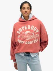 Superdry Red Oversized Lo-Fi Outdoor 100% Cotton Hoodie - Image 4 of 6