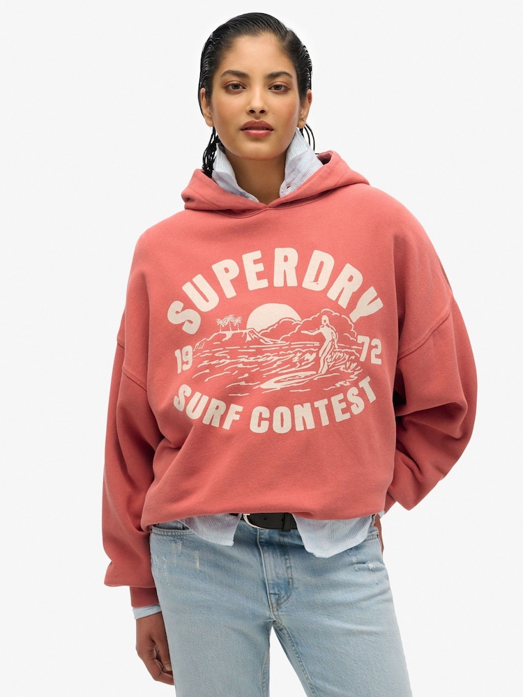 Superdry Red Oversized Lo-Fi Outdoor 100% Cotton Hoodie - Image 4 of 6