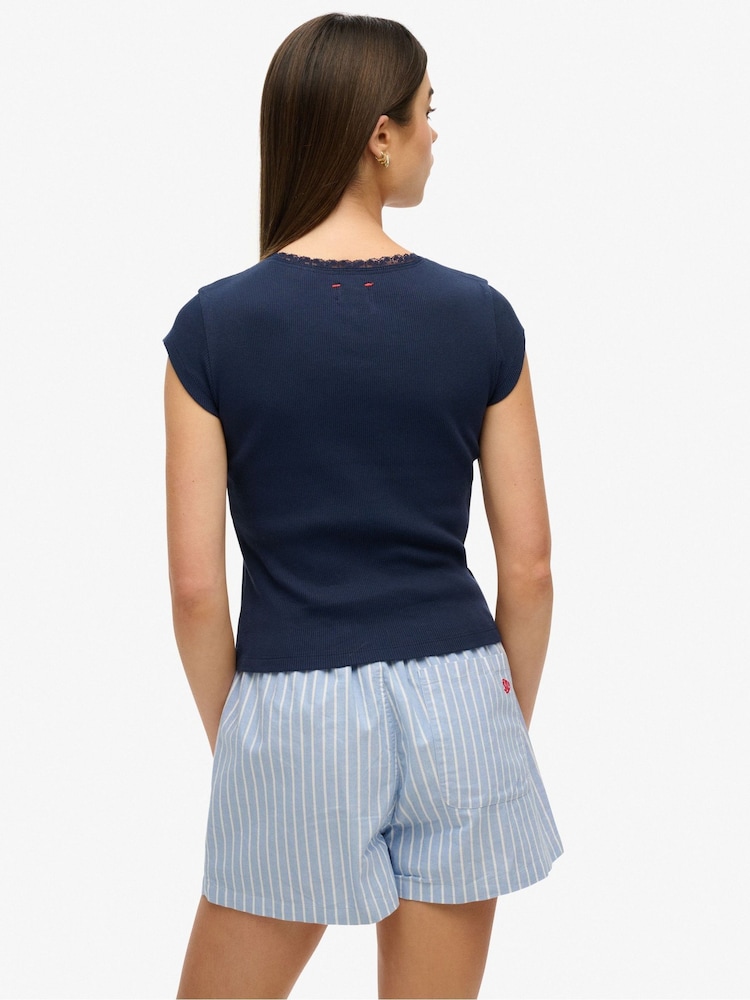 Superdry Light Blue 100% Cotton Essential Square Neck Short Sleeve T-Shirt - Image 2 of 6