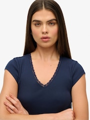 Superdry Light Blue 100% Cotton Essential Square Neck Short Sleeve T-Shirt - Image 4 of 6