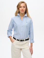 Superdry Blue Slim Oxford Long Sleeve 100% Cotton Shirt - Image 1 of 3