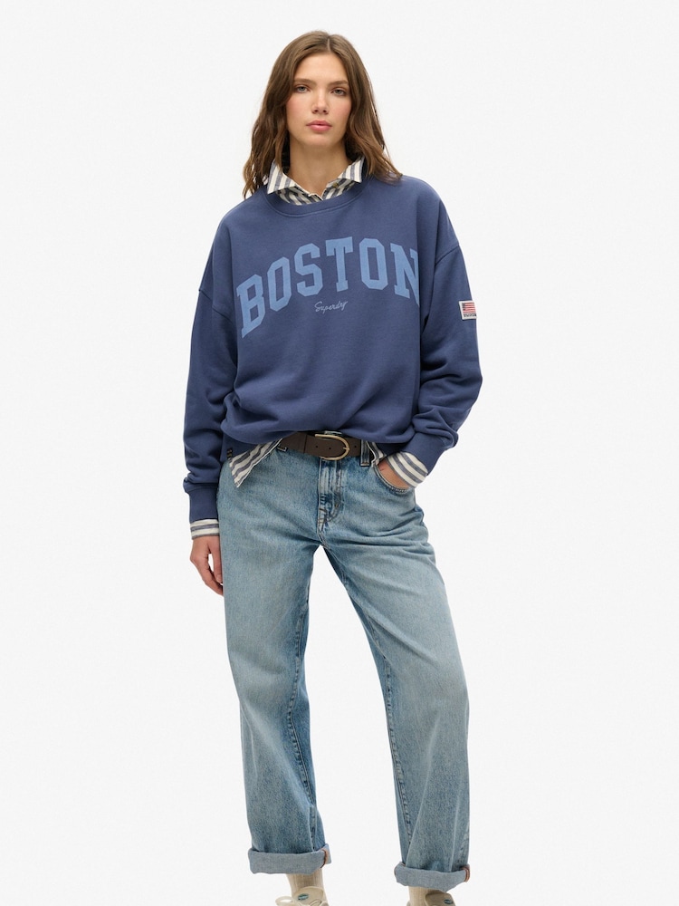 Superdry Blue Athletic Essentials Relaxed Crew 100% Cotton Sweatshirt - Image 2 of 4