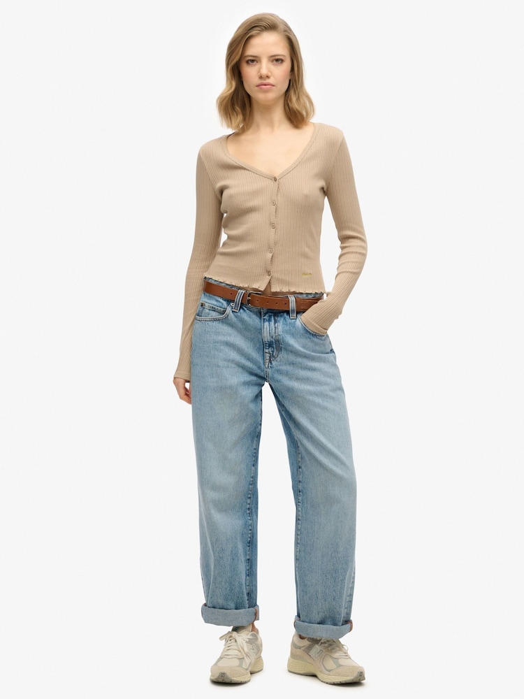 Superdry Natural 100% Cotton Essential Button Long Sleeve Top - Image 2 of 3
