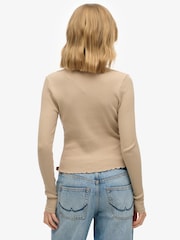 Superdry Natural 100% Cotton Essential Button Long Sleeve Top - Image 3 of 3