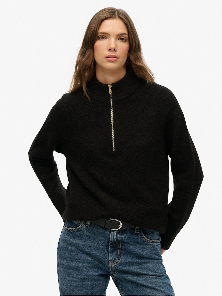 Superdry Black Brushed Half Zip Jumper - Image 1 of 6