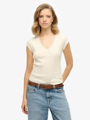 Superdry Off White 100% Cotton Essential Square Neck Short Sleeve T-Shirt - Image 1 of 5