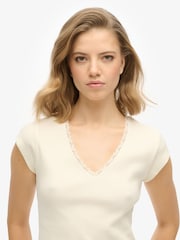 Superdry Off White 100% Cotton Essential Square Neck Short Sleeve T-Shirt - Image 4 of 5