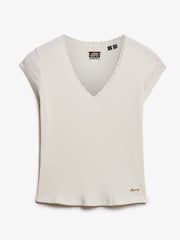 Superdry Off White 100% Cotton Essential Square Neck Short Sleeve T-Shirt - Image 5 of 5