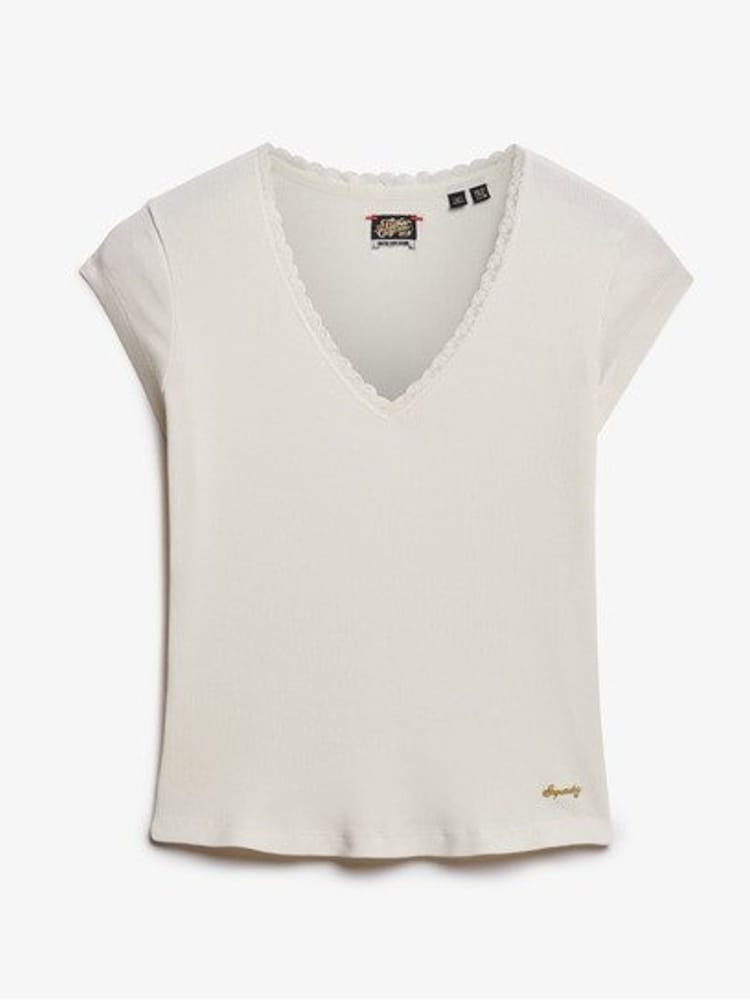 Superdry Off White 100% Cotton Essential Square Neck Short Sleeve T-Shirt - Image 5 of 5