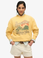 Superdry Yellow Souvenir Graphic Print Loose Crew 100% Cotton Sweatshirt - Image 1 of 6