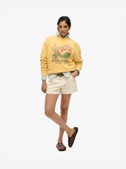 Superdry Yellow Souvenir Graphic Print Loose Crew 100% Cotton Sweatshirt - Image 3 of 6