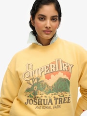 Superdry Yellow Souvenir Graphic Print Loose Crew 100% Cotton Sweatshirt - Image 4 of 6