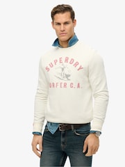 Superdry Cream Lo-Fi Outdoors Relaxed Crew 100% Cotton Sweatshirt - Image 1 of 6