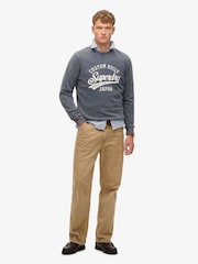 Superdry Blue Vintage Wash Relaxed Crew 100% Cotton Sweatshirt - Image 3 of 6
