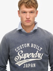 Superdry Blue Vintage Wash Relaxed Crew 100% Cotton Sweatshirt - Image 4 of 6