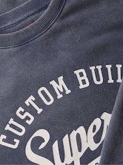Superdry Blue Vintage Wash Relaxed Crew 100% Cotton Sweatshirt - Image 6 of 6