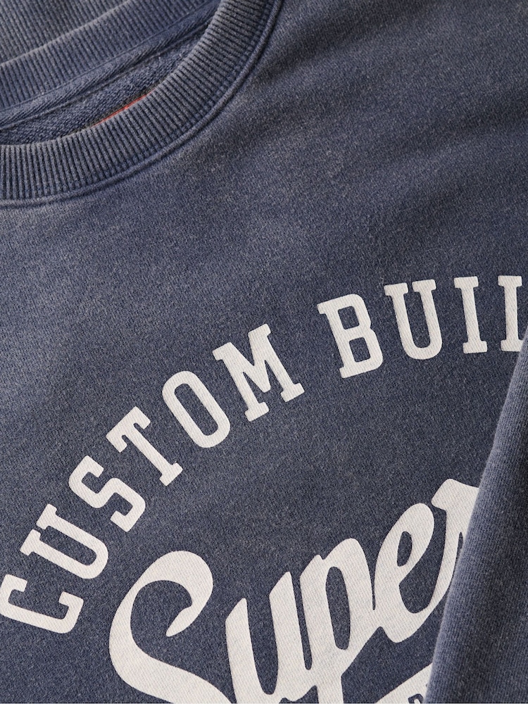 Superdry Blue Vintage Wash Relaxed Crew 100% Cotton Sweatshirt - Image 6 of 6