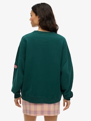 Superdry Green Oversized Athletic Essentials Crew 100% Cotton Sweatshirt - Image 2 of 6