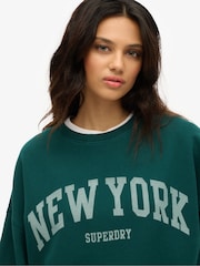 Superdry Green Oversized Athletic Essentials Crew 100% Cotton Sweatshirt - Image 4 of 6