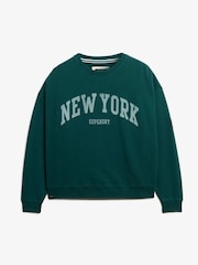 Superdry Green Oversized Athletic Essentials Crew 100% Cotton Sweatshirt - Image 5 of 6