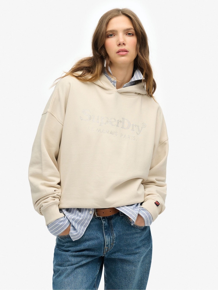 Superdry Nude Venue Metallic Relaxed 100%  Cotton Hoodie - Image 1 of 5
