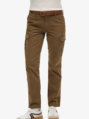 Superdry Brown Mid Rise Slim Cargo 100% Cotton Trousers - Image 1 of 5
