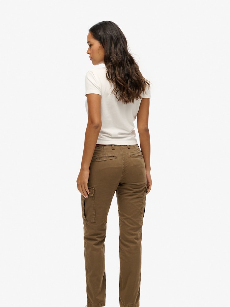Superdry Brown Mid Rise Slim Cargo 100% Cotton Trousers - Image 4 of 5