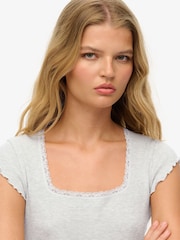 Superdry Light Grey Essential Square Neck Short Sleeve 100% Cotton T-Shirt - Image 1 of 3